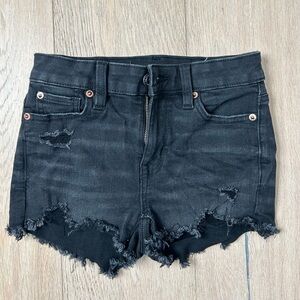 American eagle stretch black denim cut off shorts